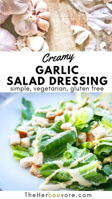 This Creamy Garlic Salad Dressing is rich and decadent, and will make you want to eat any salad or vegetable you dress it with! Made with sour cream, mayo, and some secret spices, this salad dressing is a family favorite recipe! This is a family favorite recipe from the restaurant. Sour Cream Based Salad Dressing, Salad Dressing With Sour Cream, Sour Cream Dressing Salad, Ceaser Dressing Recipe, Creamy Garlic Salad Dressing, Garlic Salad Dressing Recipe, Avocado Dressing Recipe, Creamy Garlic Dressing, Garlic Salad