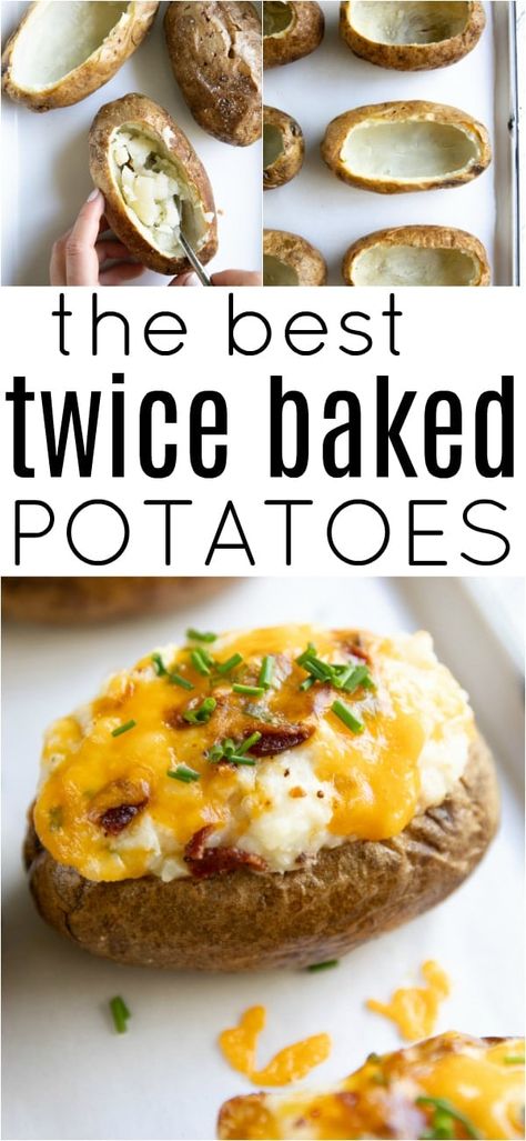 The BEST Twice Baked Potatoes Recipe - cheesy, creamy, and loaded with fluffy mashed potatoes, gooey cheddar cheese, crumbly bacon, and fresh chives. Learn how to make these Easy Twice Baked Potatoes and enjoy as an easy side dish, appetizer, or satisfying meal. Twice Baked Baked Potatoes, Twice Baked Potatoes Make Ahead, The Best Twice Baked Potatoes, How To Make Twice Baked Potatoes, Best Twice Baked Potatoes Recipe, Twice Baked Potatoes In The Oven, Loaded Baked Potatoes In The Oven, Make Ahead Twice Baked Potatoes, Twice Baked Potatoes Easy