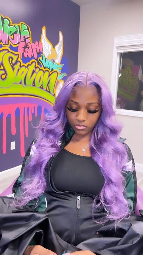 Purple Wig Install, Purple Wigs Black Women, Purple Lace Wig, Lace Wig Hairstyles, Purple Wigs, Wig Inspiration, Lace Wigs Styles, Frontal Wig Hairstyles, Cute Hair Colors