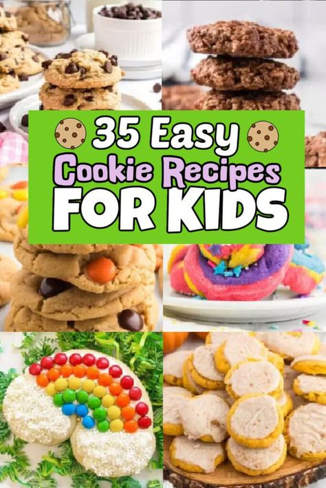 Easy Cookie Recipes for Kids - 35 Easy and Delicious Recipes Easy Cookie Recipes For Kids, Kid Friendly Cookies, Cookie Recipes For Kids, Baking Recipes For Kids, Kids In The Kitchen, Kid Friendly Dinner, Cookies For Kids, Baking With Kids, Best Cookie Recipes