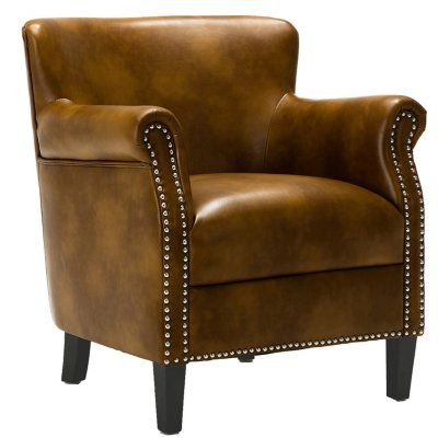 Leather Club Chairs, Leather Accent Chair, Living Room Furniture Chairs, Chair Types, Club Chair, Accent Chairs For Living Room, Leather Armchair, Living Room Seating, Nailhead Trim