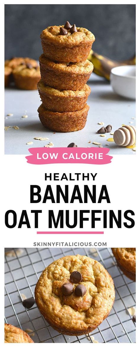 Low Calorie Banana Muffins, Low Calorie Banana, Overnight Oats Healthy Low Calorie, Oat Muffins Healthy, Low Calorie Muffins, Banana Oat Muffins Healthy, Banana Oat Bread, Low Calorie Baking, Muffins Banana