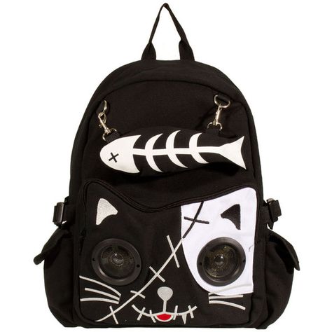 Banned Black Ipod Cat Bone backpack – Banned bags – womens backpacks... ($41) ❤ liked on Polyvore featuring bags, backpacks, accessories, sac, cat print bag, day pack rucksack, rucksack bag, cat backpack and backpack bags Cat Bags, Mode Harajuku, Backpack Purple, Kitty Backpack, Knapsack Bag, Oc Outfits, Canvas Rucksack, Accessoires Iphone, Rucksack Bag