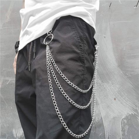 Goth Pants, Chain Pants, Hip Hop Trousers, Pants Chain, Jeans Chain, Silver Pants, Pant Chains, Punk Looks, Estilo Rock