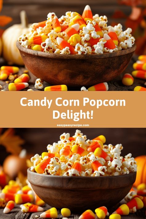 Candy corn popcorn served in wooden bowls surrounded by scattered candy corn pieces. Popcorn With Candy Corn, Candy Corn Halloween Treats, Halloween Popcorn Ideas, Halloween Popcorn Mix, Candy Corn Party, Candy Corn Popcorn, Popcorn Halloween, Fall Sleepover, Candy Corn Recipe