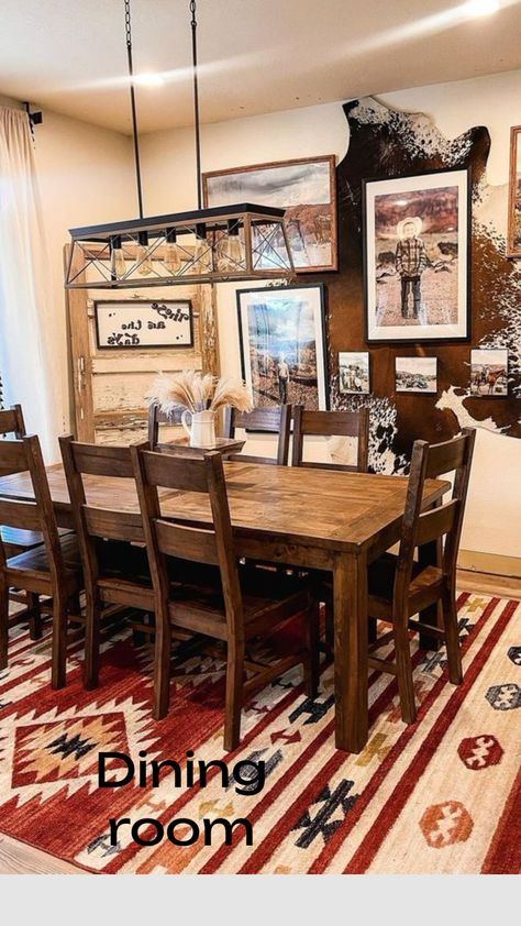 Western Home Decor Dining Room, Ranch Home Dining Room, Western Dinning Room Table, Dining Room Western, Boho Western Dining Room, Western Dinning Room Decor, Western Kitchen Ideas Rustic, Small Western Kitchen Ideas, Western Dining Room Ideas