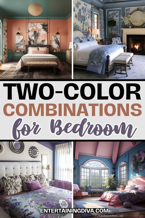 20 Two-Color Combinations For Bedroom Walls Bedroom With Living Room, Romantic Bedroom Colors, Painting Ideas For Walls, Two Color Combinations, Black Walls Bedroom, Lakehouse Bedroom, Ideas For Walls, Purple Bedroom Decor, Two Tone Walls