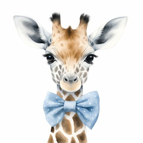 High-resolution digital artwork of a baby giraffe wearing a pale blue bow in a watercolor-style art piece. Lots of texture, perfect for a baby animal-themed nursery or safari-themed room. Personal recommendation for getting this printed is through Mpix.com or smallwoodhome.com. Blue Flower Pictures, Giraffe Drawing, Animal Nursery Theme, Safari Animals Nursery, Safari Animal Prints, Themed Room, Themed Nursery, House Art, Baby Giraffe