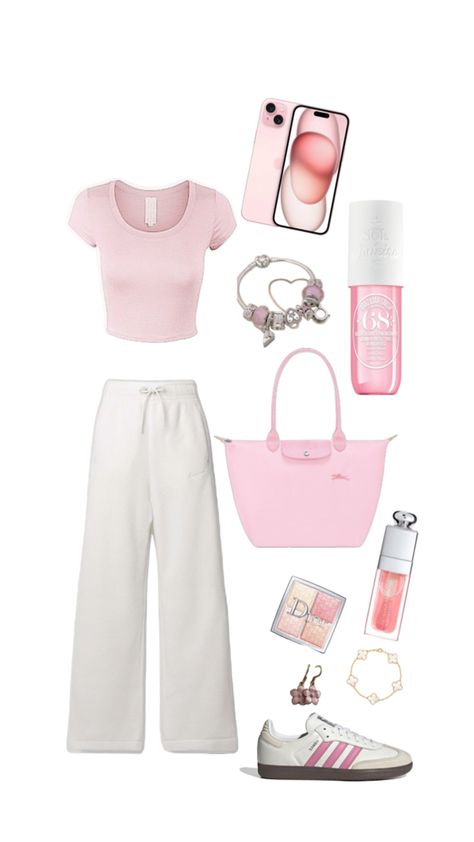 #outfits #pink #outfitidea #pinkoutfit Simple Pink Outfits, Pink Comfy Outfits, Pink School Outfits, Pink Shirt Outfits, Clothes Shuffles, Baby Pink Outfit, Pastel Pink Outfit, Cute Outfits Pink, Pink Shirt Outfit