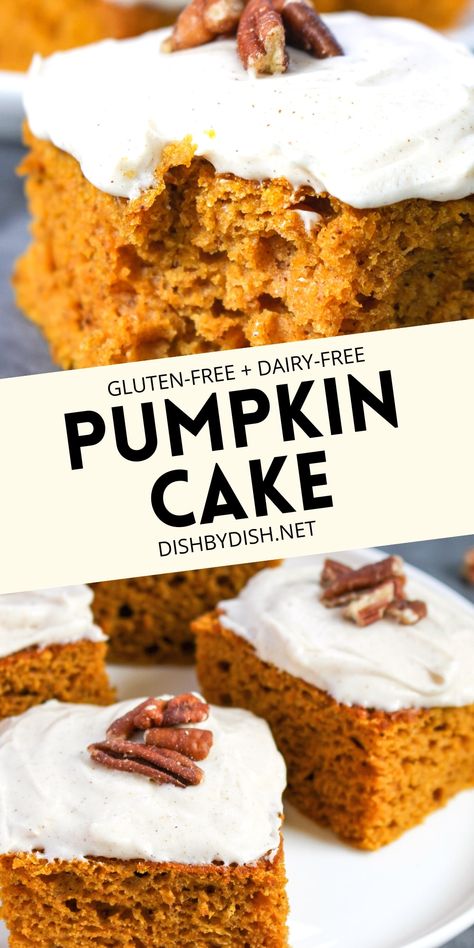 Gluten Free Pumpkin Cake With Cream Cheese Frosting, Easy Dinner Recipes For Family Gluten Dairy Free, Flourless Pumpkin Cake, Pumpkin Cake Gluten Free, Dairy Free Pumpkin Cake, Dairy Free Pumpkin Dessert, Lactose Free Cake, Healthy Pumpkin Cake, Gluten Free Pumpkin Cake