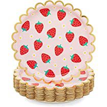 Pink Paper Plates, Strawberry Birthday Party, Plastic Party Plates, Strawberry Birthday, Pink Plates, Strawberry Baby, Strawberry Party, Birthday Plate, First Birthday Decorations