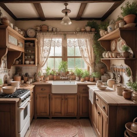 10 Essentials for a Cottagecore Kitchen — Hello Gorgeous Threads English Cottage Cabinets, Cottage Core Modern Kitchen, Cottagecore Cabinets, Vintage Cottage Core Kitchen, Cottagecore Modern House, Small Cottagecore Kitchen, Cottage Farm Kitchen, Cottagecore Small House, Cottage Homestead Aesthetic