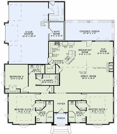 2 Master Suite Single Story 2498 Sq. Ft. Kadappa Stone, Parket Flooring, Hospital Flooring, Painted Garage, Flooring Modern, Travertine Flooring, Multigenerational House Plans, Multigenerational House, Two Master Suites