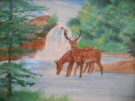 deer drinking with water color Deer Drinking Water Drawing, Drinking Water Drawing, Deer Drinking Water, Water Aesthetic, Water Drawing, Forest Illustration, Praise God, Drinking Water, Easy Drawings