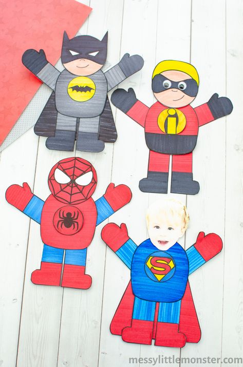 Mix and Match Superhero craft (& printable superhero template) - Messy Little Monster Super Hero Template Free Printables, Superhero Crafts For Preschoolers, Super Hero Crafts For Toddlers, Super Hero Art Projects For Kids, Super Hero Arts And Crafts, Super Hero Activities For Toddlers, Superhero Crafts For Toddlers, Superhero Crafts Preschool, Super Hero Crafts For Kids