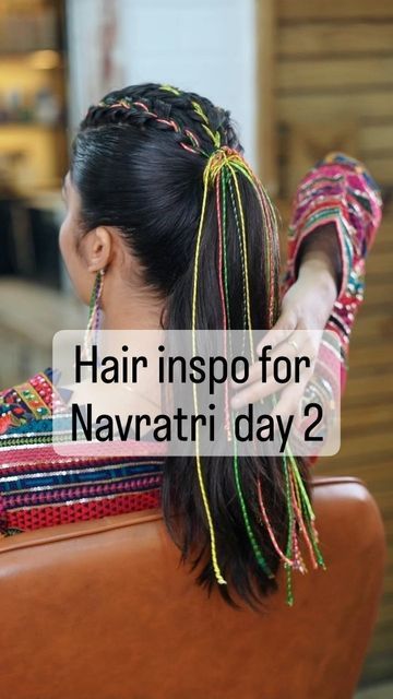 Navratri Hairstyles Ponytail, Navratri Hair Styles For Kids, Navratri Pony Hairstyle, Navratri Braid Hairstyles, Navratri Hire Style, Navratri Hear Style, Garba Hairstyles Indian Braid, Navratri Thread Hairstyles, Navratri Hair Styles Indian