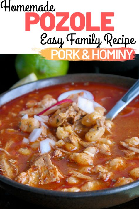 Easy Pozole Recipe Pork, Traditional Pozole Recipe, Easy Posole Recipe, Mexican Pozole Recipe, Red Posole Recipe, Pozole Recipe Pork, Easy Pozole Recipe, Pasole Recipe, Mexican Sopa