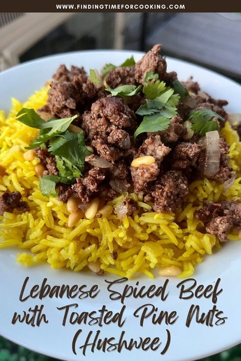 Lebanese Hushwee (Spiced Ground Beef with Toasted Pine Nuts) | This spiced Middle Eastern ground beef recipe is a delicious comfort food recipe that's super easy to make. A Lebanese beef recipe (or lamb, or bison), a fast & easy dinner, versatile for making sfiha or kibbeh. Also called hashweh, a traditional Lebanese recipe to try! #lebanese #beefrecipes #easydinner #traditionalrecipes Egyptian Ground Beef Recipes, Beef Middle Eastern Recipe, Ground Beef Lebanese Recipes, Hushwee Lebanese, Arabic Ground Beef Recipes, Mediterranean Ground Lamb Recipes, Lebanese Beef Recipes, Middle Eastern Ground Lamb Recipes, Lebanese Meat Pies Ground Beef