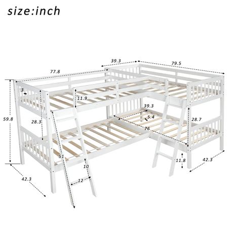 L Shaped Beds, Beds White, Corner Bunk Beds, Bed Twin Size, Ladder Safety, L Shaped Bunk Beds, Bunk Bed Plans, Bed Grey, Solid Wood Bed Frame