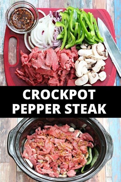 Pepper Steak Crockpot, Steak Crockpot Recipes, Easy Crockpot Pepper Steak, Steak Crockpot, Peper Steak, Crockpot Steak Recipes, Crockpot Pepper Steak, Crockpot Stuffed Peppers, Crockpot Steak