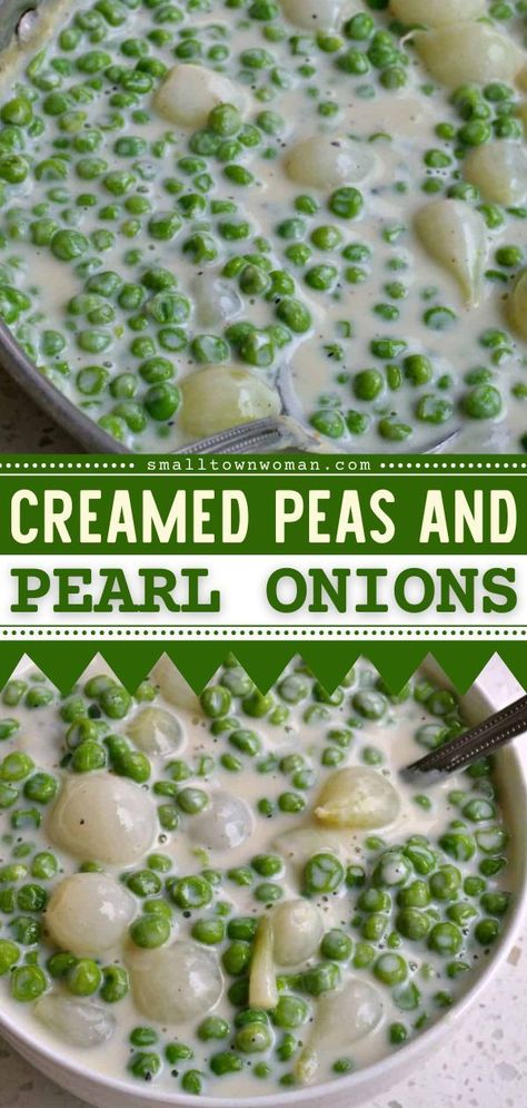 25 reviews · 20 minutes · Vegetarian · Serves 4 · Creamed Peas with Pearl Onions are a Thanksgiving side dish that's so easy to make! Combined with a rich, creamy sauce, this classic dish is delicious with steak, chicken, or beef! Add this to your… Peas With Pearl Onions, Peas And Pearl Onions, Creamed Pearl Onions Recipe, Pearl Onion Recipe, Winter Vegetables Recipes, Onion Casserole, Party Side Dishes, Thanksgiving Dinner Ideas, Creamed Peas