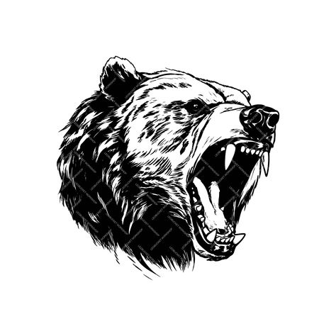 Bear Side Profile Tattoo, Snarling Bear Tattoo, Bear Roaring Tattoo, Bear Roaring Drawing, Roaring Bear Tattoo, Bear Drawing Tattoo, Bear Tattoos For Men, Bear Tattoo Designs For Men, Logo Design Tattoo