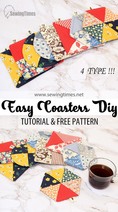 Sewing Coasters Free Pattern, Fabric Coasters Diy Free Pattern, Fat Quarter Projects For Beginners, Sewing Beginners, Mug Rug Tutorial, Purse Sewing, Quilted Coasters, Mug Rug Patterns, Sewing Machine Projects