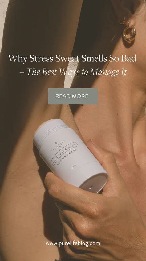 Stress sweat is not fun, but it doesn’t have to run your life. Take back the power by learning to manage stress sweat + understand why it happens. | Primally Pure Skincare How To Not Sweat, Primally Pure, Pure Life, Herbal Supplements, Life Blogs, Take Back, Arm Workout, Natural Skin Care, Deodorant