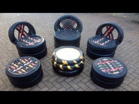 Diy Tire Projects, Tyre Furniture, Kursi Ban, Tire Projects, Repurposed Tire, Diy Tire, Tire Seats, Tire Chairs, Reuse Old Tires