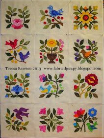 FABRIC THERAPY: All "Song of Spring" blocks are finished...and the sale is OVER! Caswell Quilt, Baltimore Quilts, Baltimore Album Quilt, Art Fil, Pola Bordir, Wool Applique Patterns, Applique Quilt Patterns, Flower Quilts, Flower Quilt