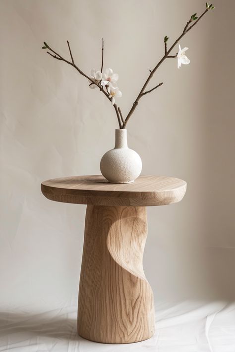 Foster a sense of serenity in your space with Wabi Sabi side table ideas that provide practical solutions with a touch of rustic charm. #SereneLiving #WabiSabiSideTables #FunctionalBeauty #HomeDesign Japandi Side Table Bedroom, Wabi Sabi Table Setting, Japandi Side Table, Wabi Sabi Table, Side Table Ideas, Wabi Sabi Furniture, Zen Furniture, Root Table, Display Tables