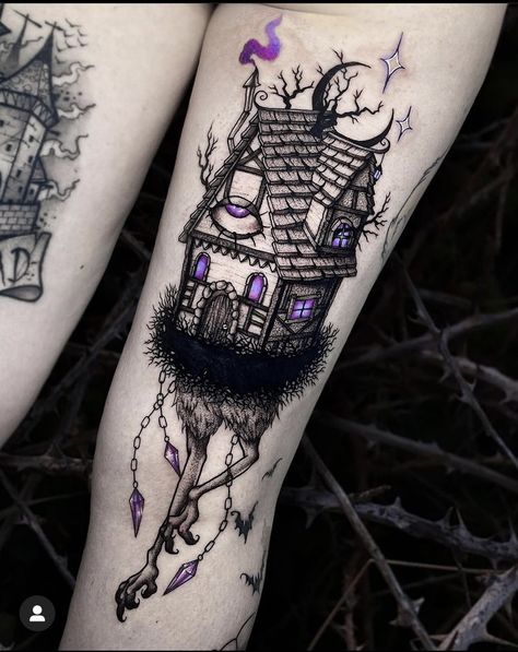 Baba Yaga Tattoo, Witch Legs, Baba Yaga, Home Tattoo, Witch House, Chicken Legs, Tattoo Design Drawings, Deathly Hallows Tattoo, Dreamcatcher Tattoo