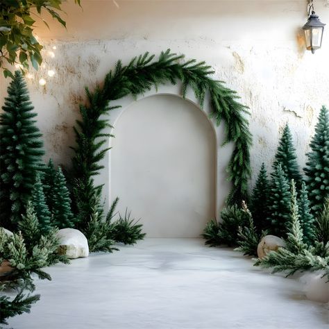 Kate Christmas Backdrop, Minimalist Christmas Backdrop, Christmas Doorway Arch, Christmas Photo Wall Backdrop Ideas, Christmas Backdrop Decorations, Christmas Photo Decor, Simple Christmas Photo Backdrop, Christmas Arch Decor, Christmas Arch Photoshoot