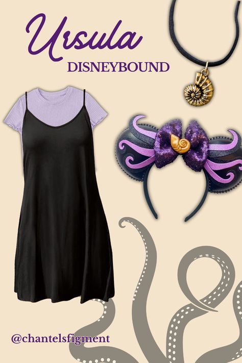 Find all of these Ursula inspired items on my Benable & follow Chantel's Figment for more Disney themed outfits! disneybound outfits | disney bounding outfits | disney outfit inspo | halloween disney outfits | disney halloween outfits | fall disney outfits | disney icons | halloween aesthetic Ursula Disney Outfit, Casual Villain Outfits, Comfy Disneybound, Ursula Bounding, Ursula Outfit Ideas, Halloween Disney Bounding, Disney Villain Outfit Ideas, Ursula Inspired Outfit, Disney Bound Outfits Villians