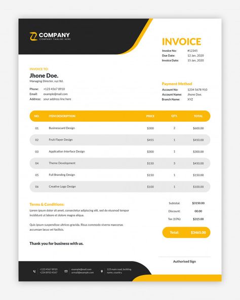 Modern corporate yellow business invoice... | Premium Psd #Freepik #psd #business #sale #abstract #design Sales Invoice Design, Modern Invoice Design, Quote Template Design, Quotation Format, Invoice Design Template, Business Invoice, Buat Pita, Invoice Design, Documents Design