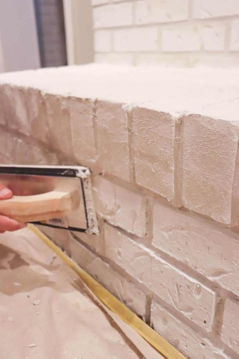 Fireplace Resurfacing, Lime Slurry, Update Brick Fireplace, Fireplace Mortar, Updated Fireplace, Lime Wash Brick, Fireplace Video, Painted Brick Fireplace, Brick Fireplace Makeover