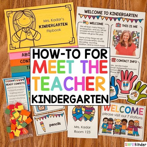 How to run a successful Meet the Teacher - Simply Kinder Kindergarten Meet The Teacher Ideas, Meet The Teacher Kindergarten, Kindergarten Meet The Teacher, Meet The Teacher Ideas, Kindergarten Readiness Checklist, Welcome To Kindergarten, Kindergarten Readiness, Sign In Sheet, Bulletin Board Sets