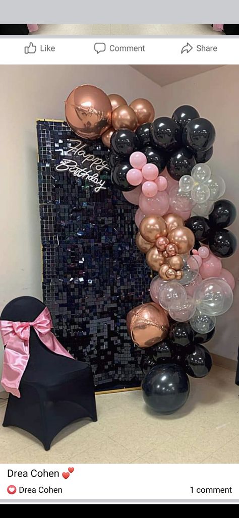 Black Gold Pink Party Decoration, Pink Gold And Black Birthday Party, Pink Black And Gold Party Decorations, Pink Black Gold Party, Balloon Arch Pink, 60th Birthday Party Themes, Sweet 16 Party Planning, Birthday Balloon Arch, Pink Birthday Party Decorations