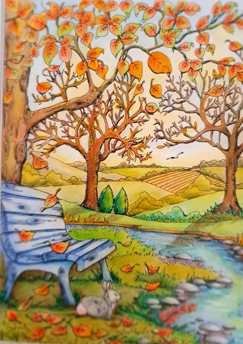 Fall Colored Pencil Art, Autumn Sketches Pencil, Autumn Drawing Pencil, Autumn Season Drawing, Fall Tree Drawing, Autumn Sketches, Teresa Goodridge, Creative Haven Coloring Books, Easy Disney Drawings