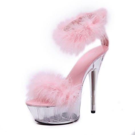 Unbelievable offer! Summer Stiletto Heel Sandals With Fluffy Fur Front and Ankle Strap Detail and a Transparent Platform, at an incredible price of £69.95 Don't miss out on this sensational deal! High Heel Wedges, Clear Heels, Platform High Heels, Pole Dance, Heel Sandals, Stiletto Heel, Lattice, Herringbone, Wedge Sandals