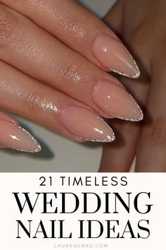 Bridal Nails For Pale Skin, Bridesmaid Nails Simple, Subtle Bridesmaid Nails, Nail Art For Wedding Bridesmaid, Summer Bride Nails, Bride Nails Almond Shape, Wedding Day Nails Almond, Chrome Wedding Nails For Bride, Fun Bride Nails