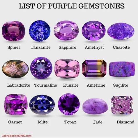 Purple Gemstones Chart, Types Of Gemstones For Jewelry, Purple Stone Jewellery, Cool Gemstones, Gems Aesthetic, Purple Stones Crystals, Gem Stone Rings, Gem Stone Jewelry, Jewel Stones