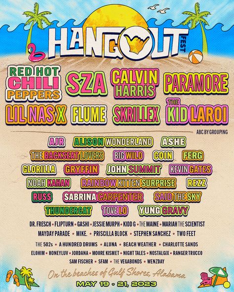 Hangout Fest 2023: Red Hot Chili Peppers, SZA, Calvin Harris, Paramore https://www.musicfestivalwizard.com/festivals/hangout-fest-2023/ Hangout Festival, Hangout Fest, Festival Names, Hangout Music Festival, Edm Music Festivals, Rainbow Kitten Surprise, Kitten Surprise, Alison Wonderland, Rainbow Kittens