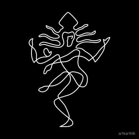 A single line illustration of Nataraja, the patron deity of Dance • Buy this artwork on apparel, stickers, phone cases, and more. Indian Dance Tattoo, Bharatanatyam Tattoo, Shiva Line Art, Nataraja Tattoo, Patron Deity, Dance Tattoo, Dancing Shiva, Shiva Tattoo Design, Dancing Drawings