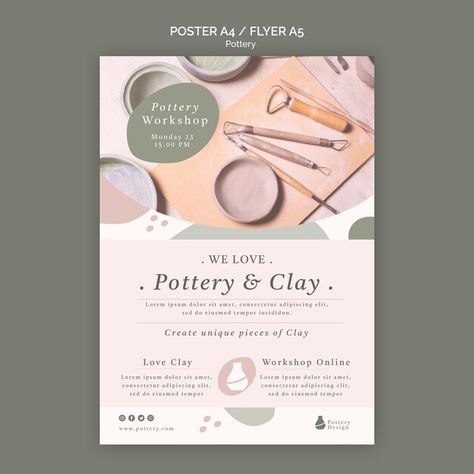 Pottery poster template | Free Psd #Freepik #freepsd #flyer-poster #poster-template #poster #store-flyer Workshop Poster Design Layout, Posters Layout Design, Design Workshop Poster, Pottery Workshop Poster, Art Workshop Poster Design, Pottery Poster Design, Workshop Poster Design Ideas, Flyer Design Inspiration Creative Ideas, Business Poster Design Ideas