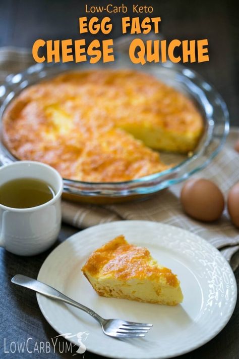 It's not always easy to find time to cook. Bake a low carb keto egg fast cheese quiche on the weekend to have easy LCHF egg fast friendly meals during the week. | LowCarbYum.com Egg And Cheese Quiche, Egg Quiche Recipes, Cheese Quiche Recipe, Egg Fast Diet, Low Carb Quiche, Keto Quiche, Keto Egg Fast, Souffle Recipes, Egg Fast