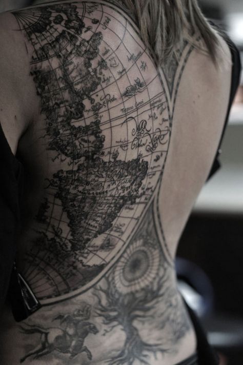 Travel Tattoos Fernweh Tattoo, Wanderlust Tattoos, World Map Tattoos, Places To Get Tattoos, Map Tattoo, Wanderlust Tattoo, Map Tattoos, Full Back Tattoos, Travel Outfits