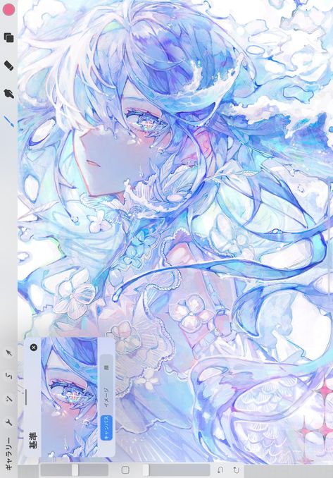 Twitter Underwater Drawing, Blue Drawings, Different Art Styles, Paper Flower Backdrop, 캐릭터 드로잉, Pretty Drawings, Character Wallpaper, Digital Art Anime, Dreamy Art