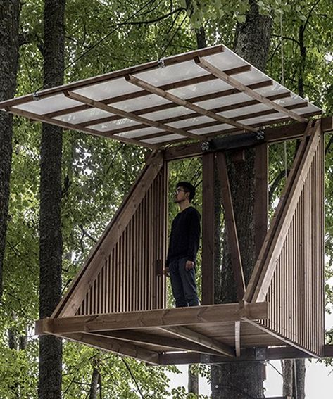 lithuanian woodland island hosts micro home design competition Tree Structure, Tree House Diy, House Farmhouse, Tree House Designs, Rustic Flower, Micro House, Island Home, Design Competitions, Yard Landscaping