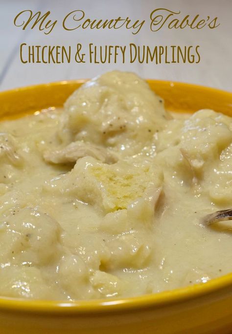 These homemade Chicken & Fluffy Dumplings With Gravy are made with tender cooked chicken, large fluffy dumplings, and a full-flavored thick gravy. So filling and satisfying, this is the best of comfort food! #dumplings #chickenanddumplings #chicken #fluffydumplings Old Fashioned Dumplings, Gravy Recipe Chicken, Chicken And Dumplin Recipe, Dumplin Recipe, Food Dumplings, Homemade Dumplings Recipe, Dumplings Soup, Fluffy Dumplings, Easy Chicken And Dumplings